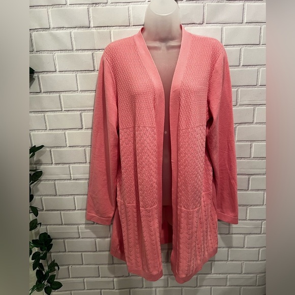 KAREN SCOTT women Pink Textured Open Cardigan/size XL - Picture 2 of 9